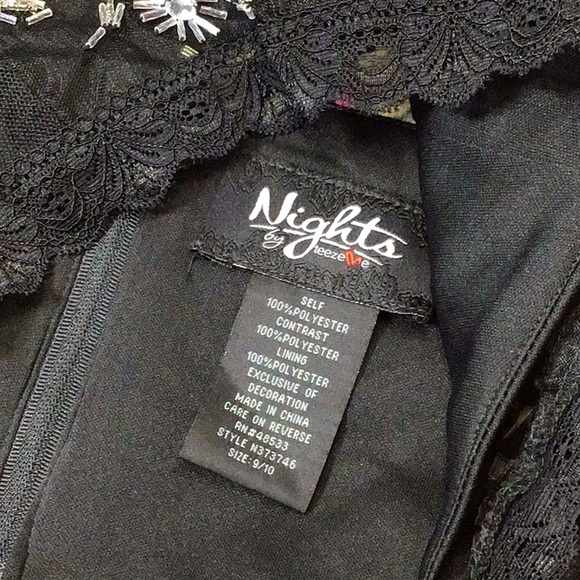 🖤 NIGHTS by Teeze Me Black Beaded Halter Top & Taupe Pleated Satin Tulle Skirt - Picture 3 of 10